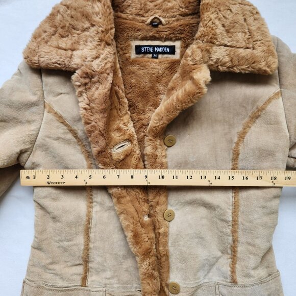 Steve Madden Vintage Y2k Genuine Leather Faux Shearling Long Coat Penny Lane - Picture 8 of 16